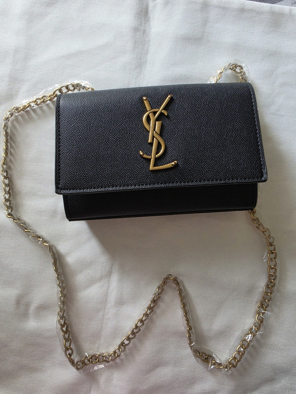 Black Leather Crossbody with Gold Chain